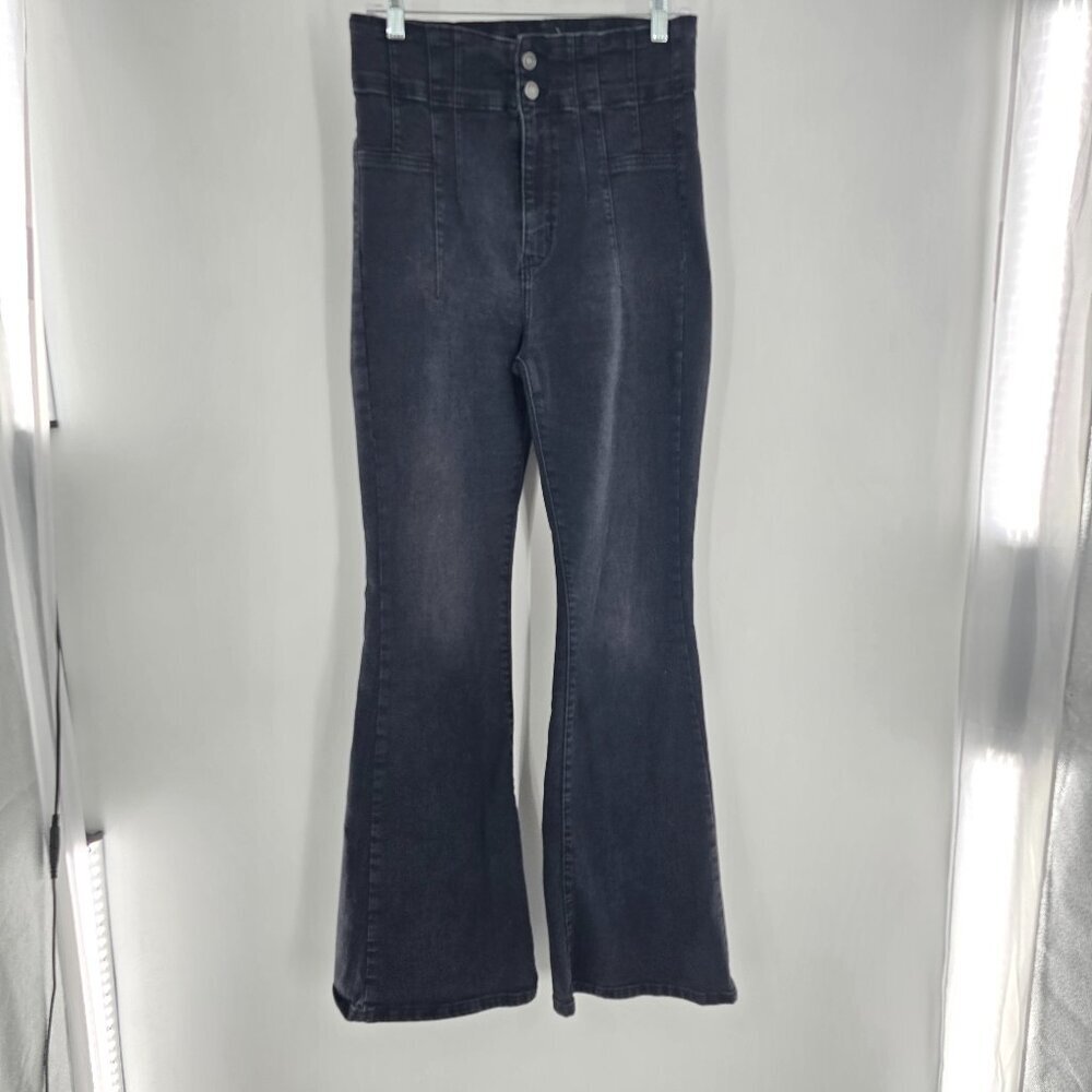 We The Free Jeans Women's 30 High Rise Flared Leg Black Stretch Denim Bellbottom